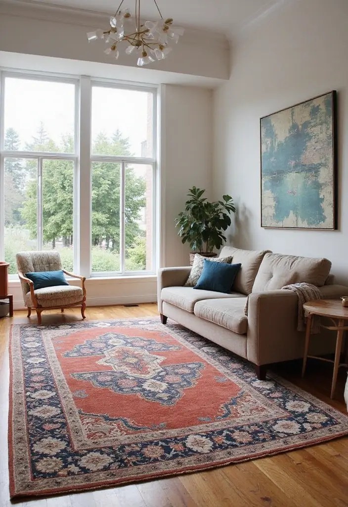 20 Cozy Living Room Decor Ideas That'll Make You Want to Stay In Forever! - 11. Statement Rugs